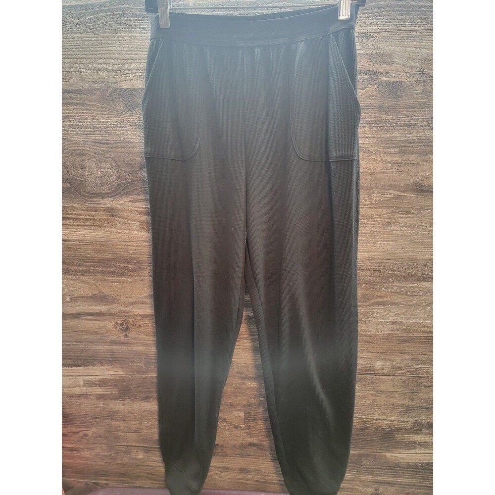 Women PINK Victorias Secret Black Thermal Pull On Lounge Pants W/Pockets Sz M